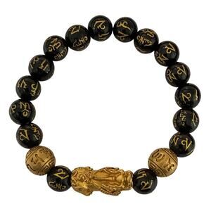 Feng Shui Black Obsidian Pixiu Wealth Bracelet Mantra Beads
